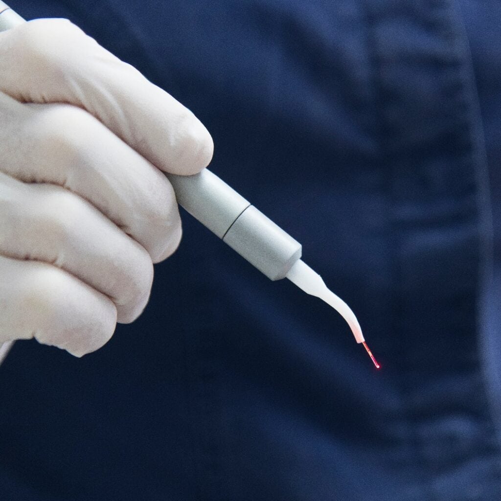 Close up on a surgical micro laser scalpel blade